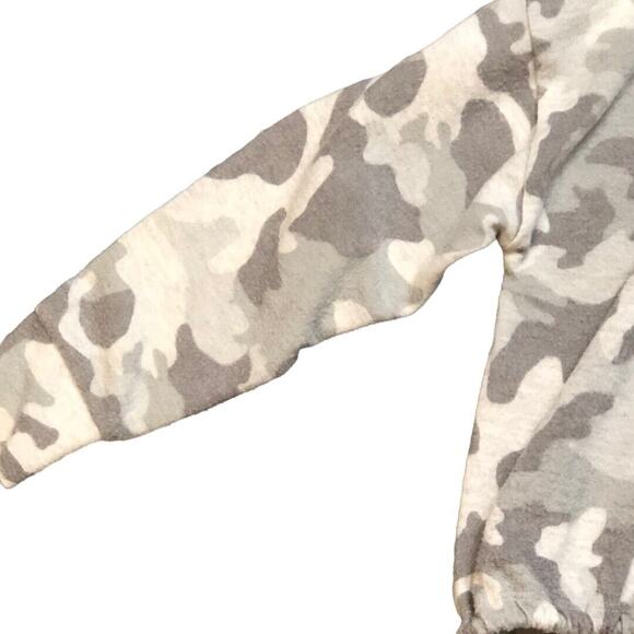 Gray‎ White Camouflage Print Drawstring Hem Pullover Sweatshirt Medium - Picture 8 of 12